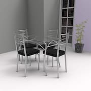 Conjunto de Mesa Tampo Vidro Lion com 4 Cadeiras Juliana Yescasa Cromado/Preto