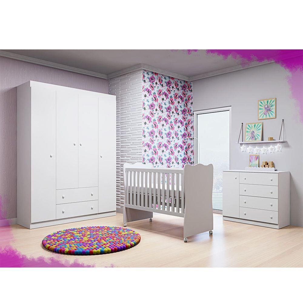 Jogo de Quarto com Guarda Roupa + Cômoda Ana Helena + Berço 102 - Phoenix Baby