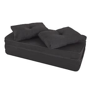 Puff Multiuso 3 Em 1 + Travesseiro Jacquard Preto Liso Casal Bf Colchões