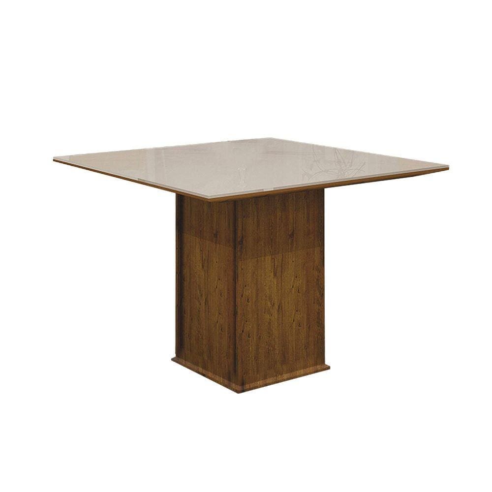 Mesa de Jantar 4 Lugares Tampo MDF/Vidro Napoli Leifer Canela/Vidro Off White