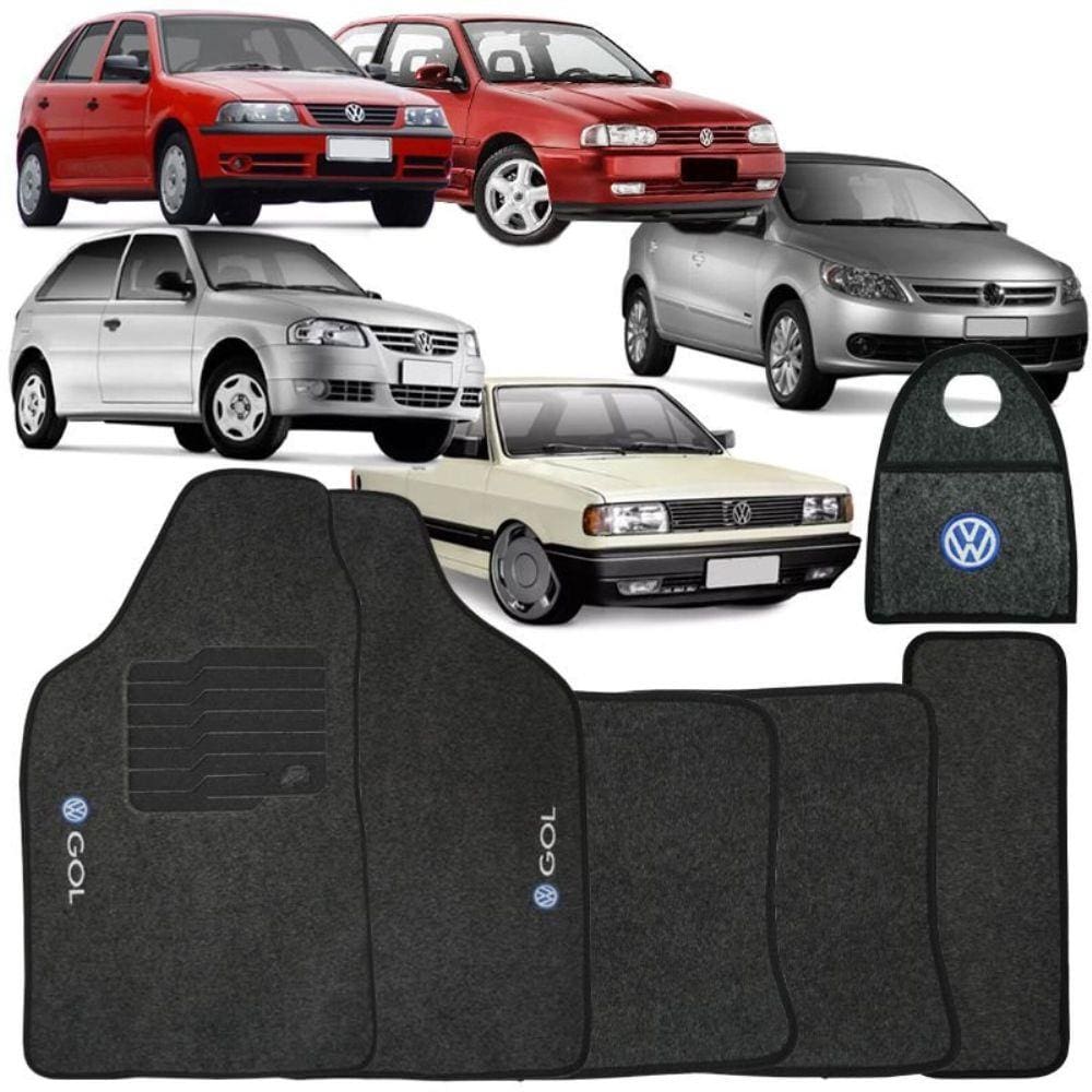 Jogo Tapete Automotivo Carpete + Lixeira Gol Quadrado 1980 à 1994 Soft Logo Bordado Grafite 6 Peças