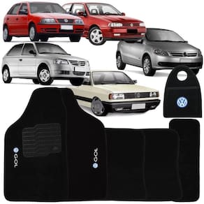 Jogo Tapete Automotivo Carpete + Lixeira Gol G4 2006 à 2014 Soft Logo Bordado Preto 6 Peças