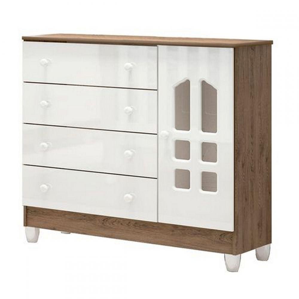 Cômoda Infantil Fraldário Selena Amadeirado/branco MDP/MDF 95x92cm Carolina Baby