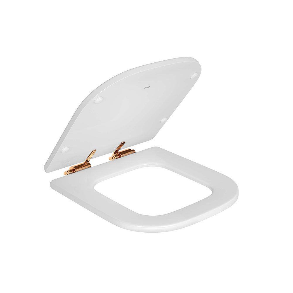 Assento Poliéster Branco com Slow Close e Ferragem Red Gold para o Modelo Piano AP337 - Deca