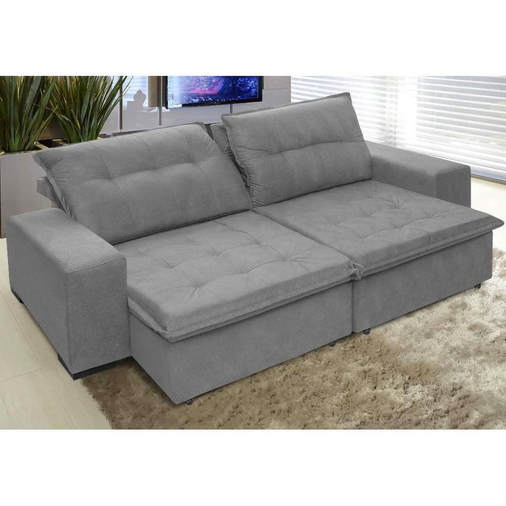 Sofá Austrália 2,92 Mts Retrátil e Reclinavel Tecido Suede Pluma Cinza - Moveis Marfim