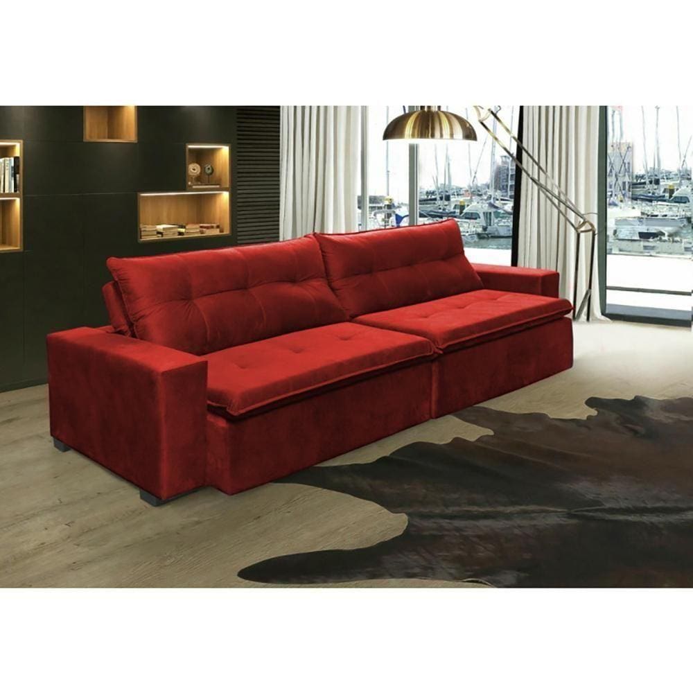 Sofá Retrátil e Reclinável Oklahoma 2,42 Mts Com Molas Tecido Suede Vermelho - Moveis Marfim