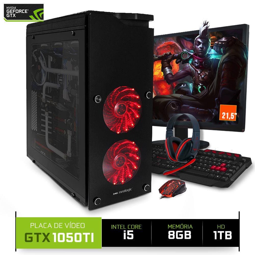 PC Gamer Completo Intel Core I5 8GB HD 500GB Geforce GT 1030 2GB Monitor  HDMI LED 19.5 FoxPC IPower PGFPIP-3LED, Produto