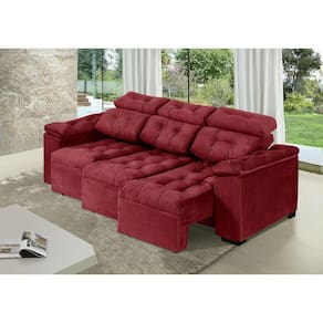Sofa Itália 2,40 Mts Retrátil e Reclinável Tecido Suede Vermelho - Moveis Marfim