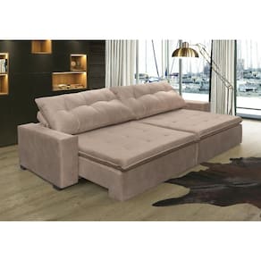 Sofá Retrátil e Reclinável Oklahoma 3,02 Mts Com Molas Tecido Suede Castor - Moveis Marfim