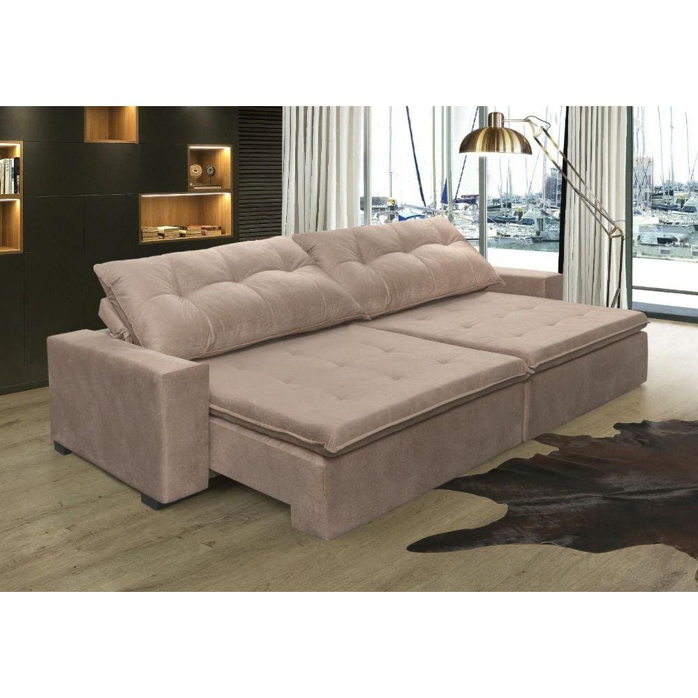 Sofá Retrátil e Reclinável Oklahoma 2,22 Mts Com Molas Tecido Suede Castor - Moveis Marfim