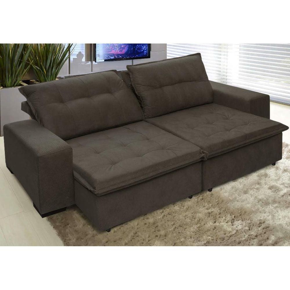 Sofá Austrália 2,52 Mts Retrátil e Reclinavel Tecido Suede Pluma Café - Moveis Marfim