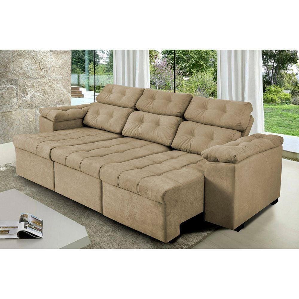Sofa Itália 2,60 Mts Retrátil e Reclinável Tecido Suede Castor - Moveis Marfim