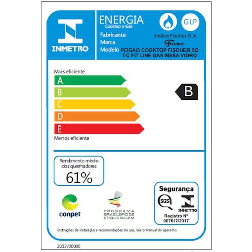 imagem-Cooktop 5 Bocas a Gás Tripla Chama Fit Line Fischer Bivolt Preto