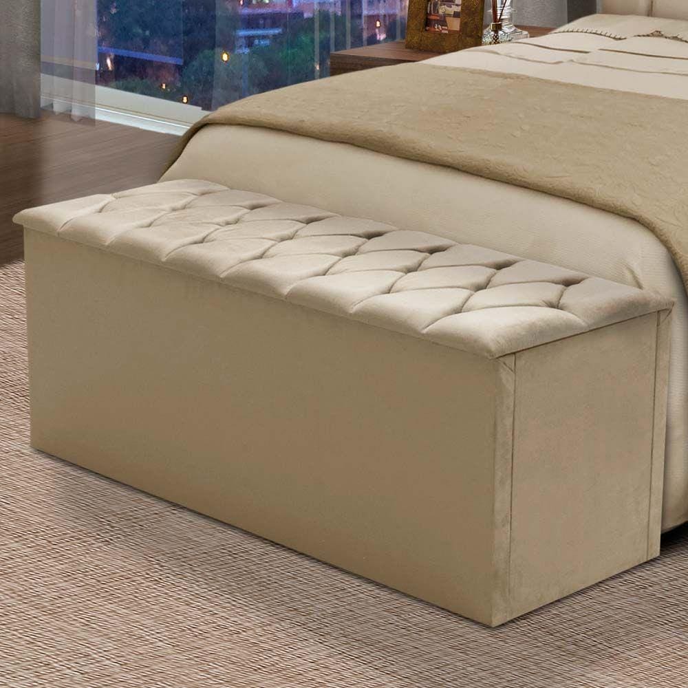 Baú Calçadeira Istambul Dobuê Bege 1,60M Suede