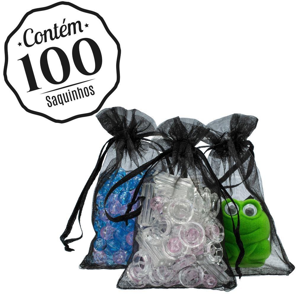 100 Saquinhos de Organza Atacado 7 x 11 Preto