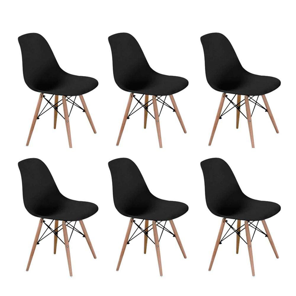 Conjunto com 6 Cadeiras Eames Eiffel Base Madeira