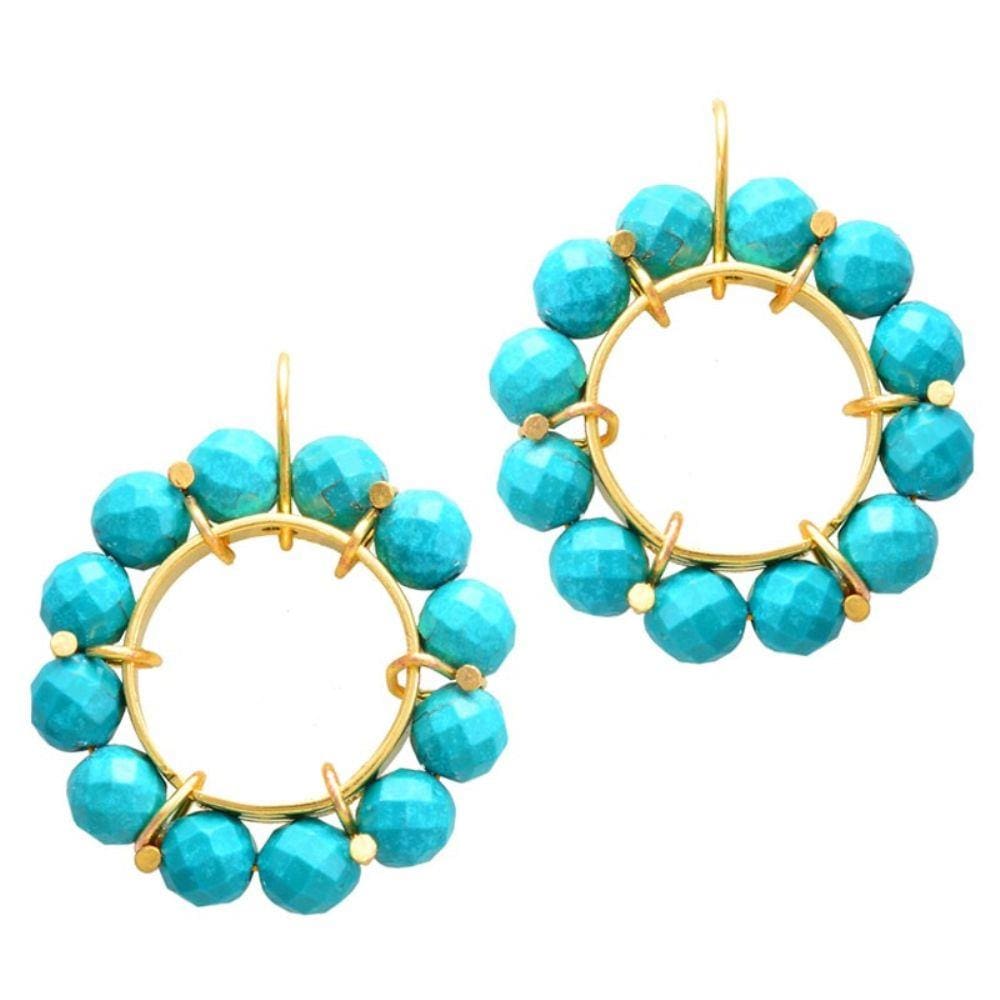 Brinco Dourado Coroa Turquesa