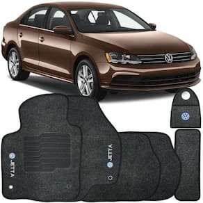 Jogo Tapete Automotivo Carpete + Lixeira Vw Jetta 2011 à 2018 Soft Logo Bordado Grafite 6 Peças