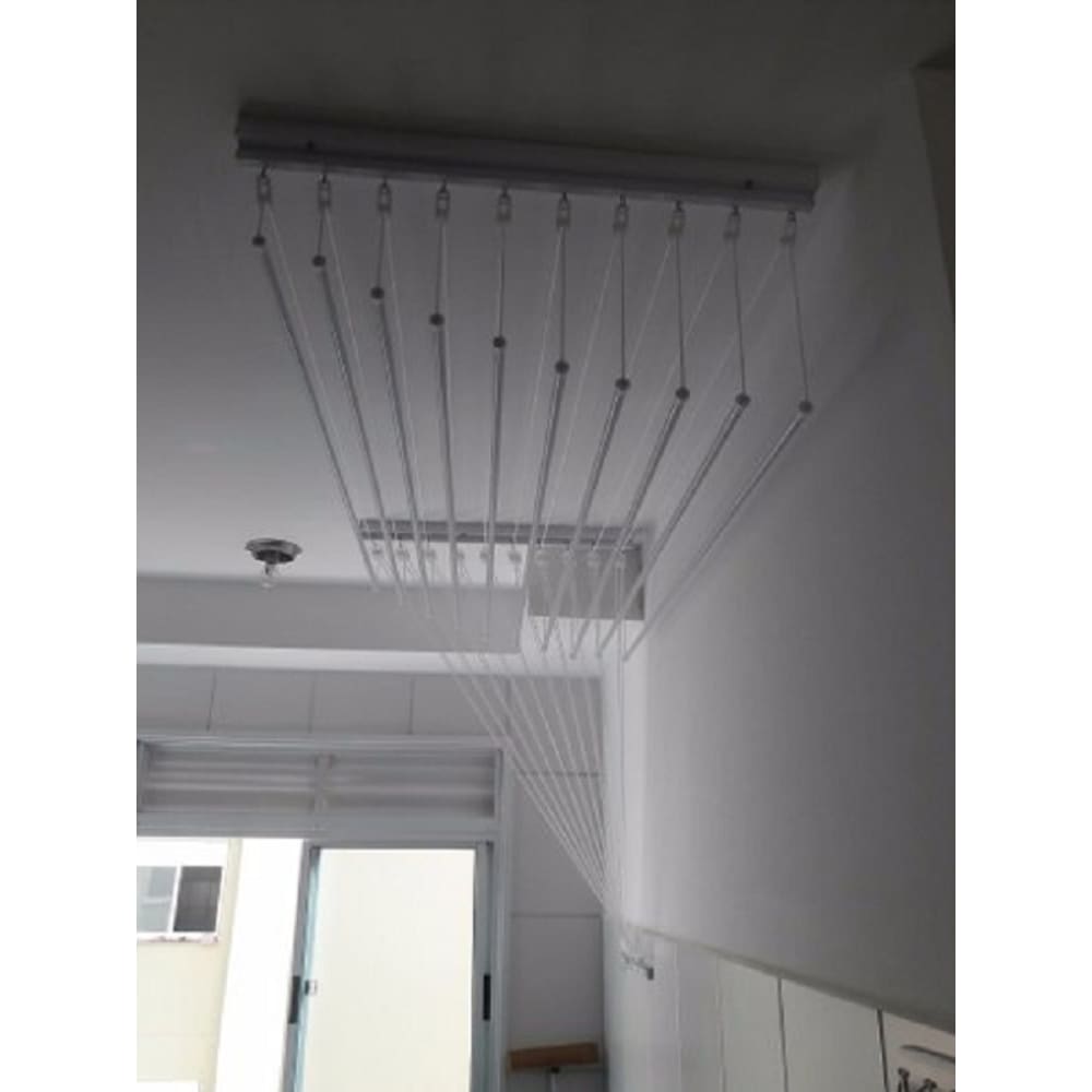 Varal De Teto Individual 10 Varetas Alumínio Branco 120cm