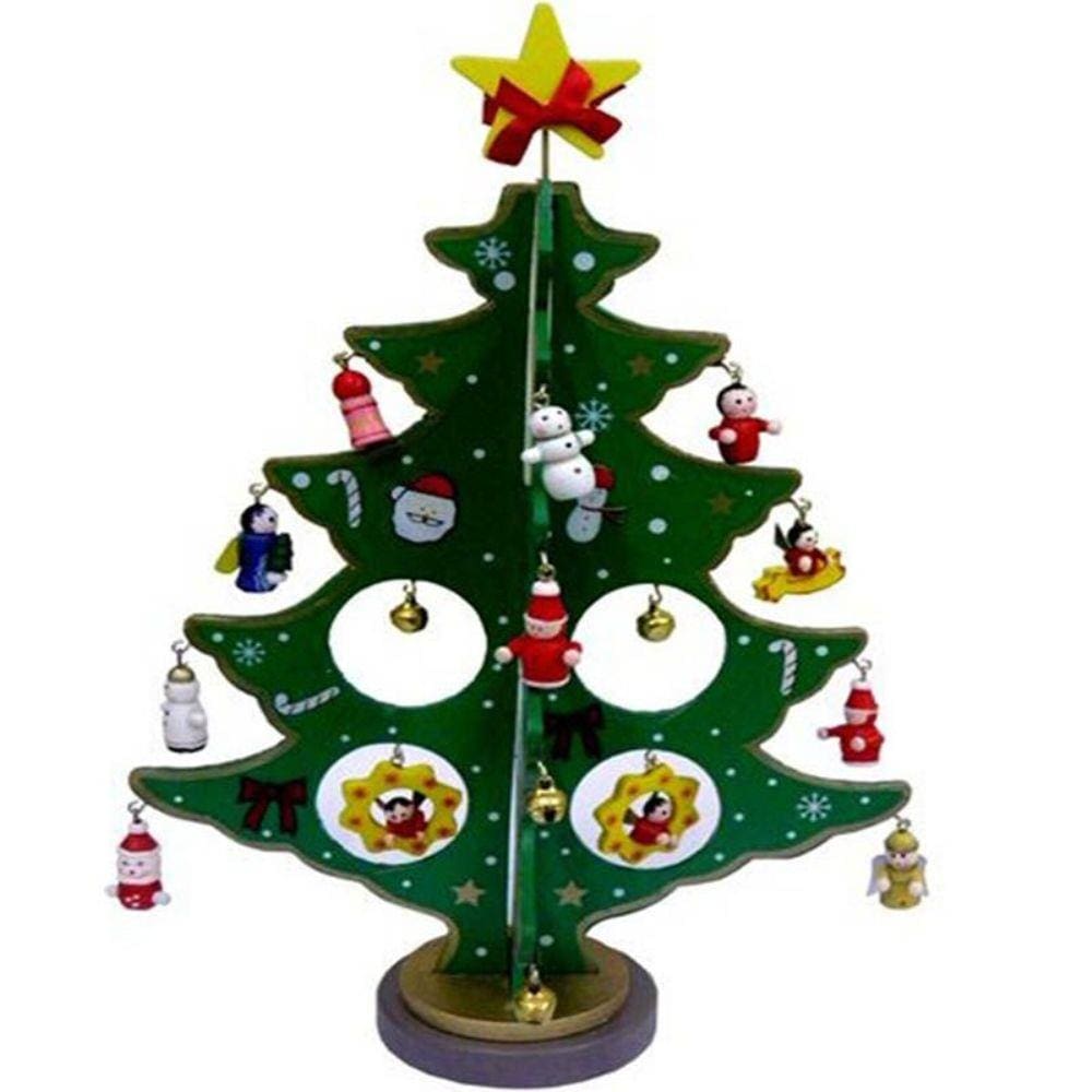 Mini Arvore de Natal Enfeite 24 pcs Natalino Madeira Bonecos