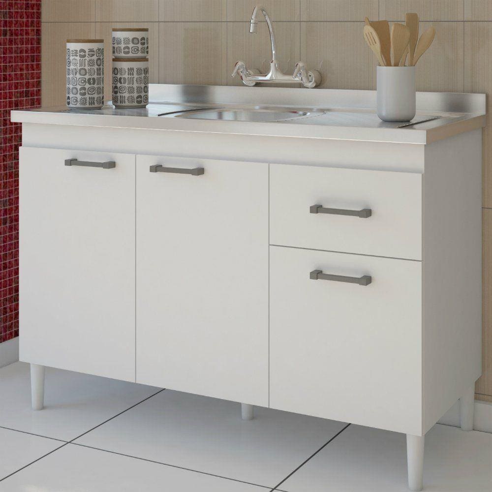 Balcão de pia Brasil 120 cm 3 portas e 1 gaveta Indekes