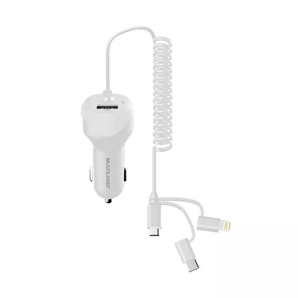 Carregador Auto com Cabo Espiral 3 em 1 Multilaser - CB128