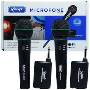 Kit 2 Microfones sem Fio Profissional Wireless P10 para Karaokê e Caixa de Som Knup KP-M0005 Preto