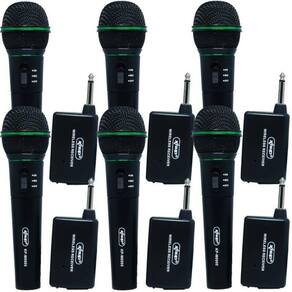 Kit 6 Microfones sem Fio Profissional Wireless P10 para Karaokê e Caixa de Som Knup KP-M0005 Preto