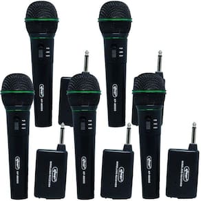 Kit 5 Microfones sem Fio Profissional Wireless P10 para Karaokê e Caixa de Som Knup KP-M0005 Preto