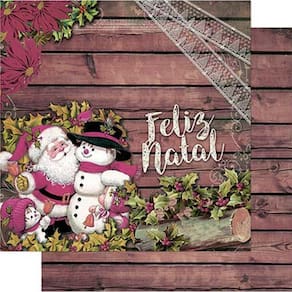 Papel Scrapbook Natal Litoarte 30,5x30,5cm SDN-102 Papai Noel Vintage Litoarte