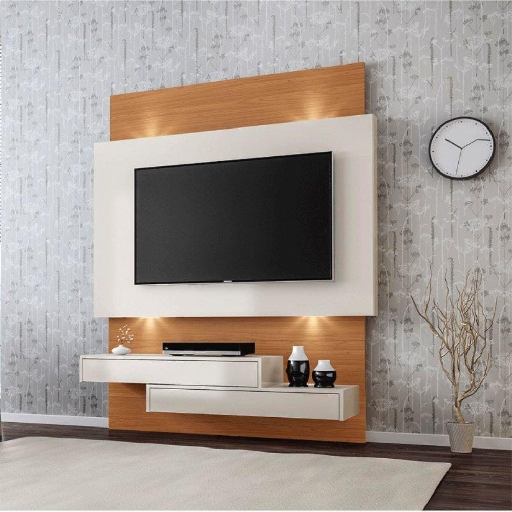 Painel Para Tv Até 42 Polegadas 2 Gavetas E Led Off White/Freijo