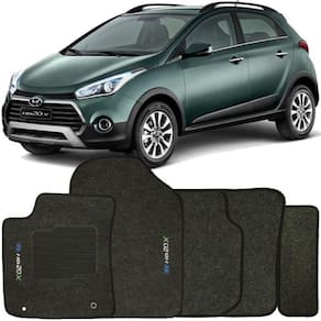Jogo de Tapete Automotivo Carpete Hyundai Hb20X 2013 à 2019 Soft Logo Bordado Grafite 5 Peças