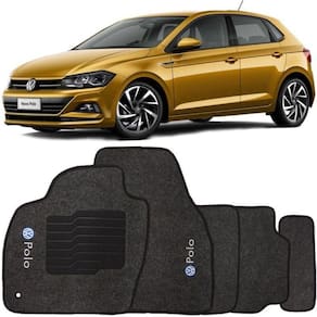 Jogo de Tapete Automotivo Carpete Volkswagen Polo 2018 à 2019 Soft Logo Bordado Grafite 5 Peças