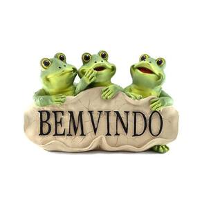 Sapo Trio Bem Vindo Jardim Decoração Resina Resiste Ao Tempo