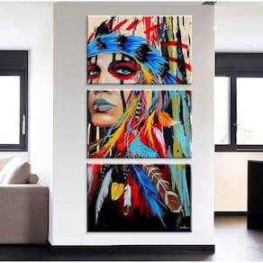 Conjunto de 3 telas quadro decorativo india apache