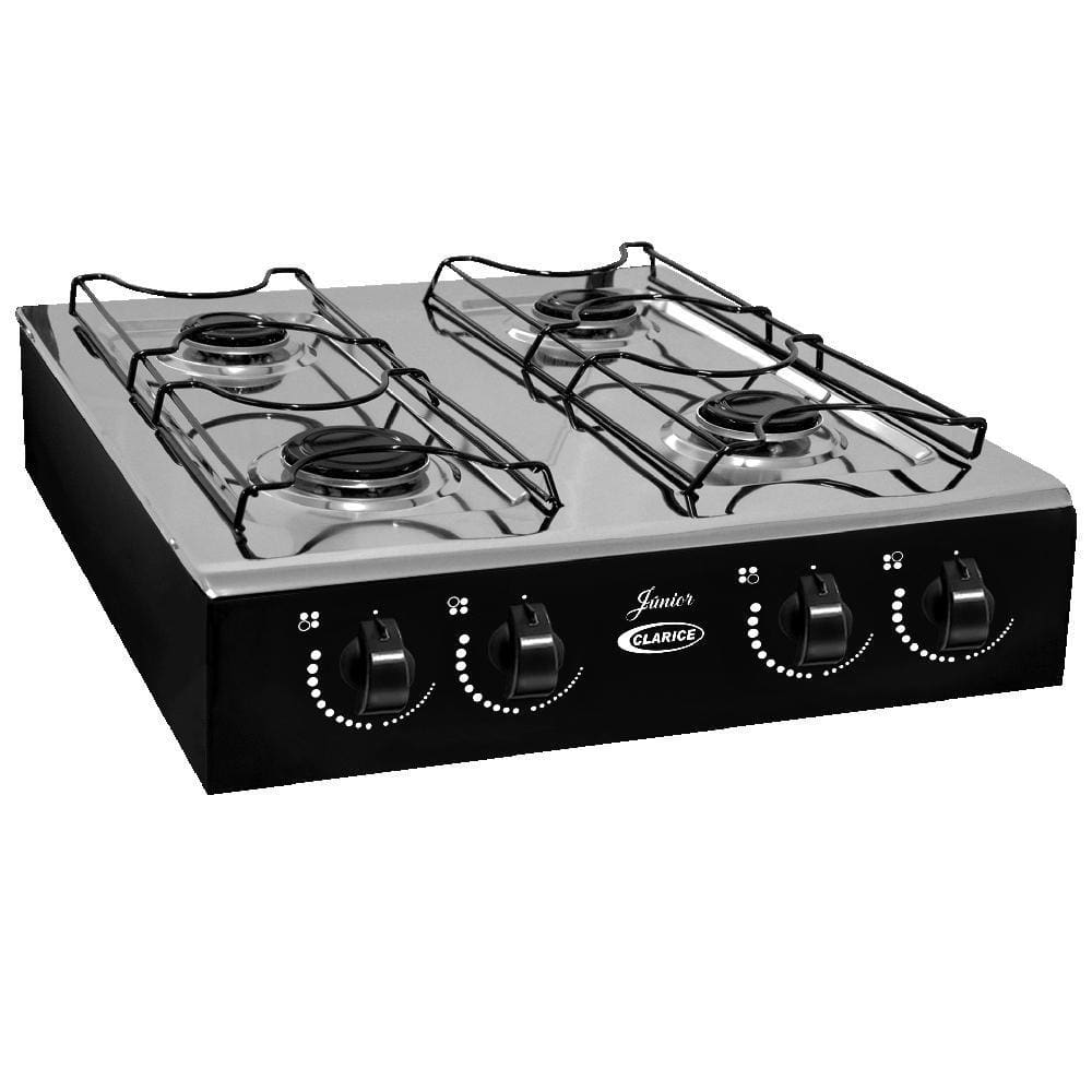 Fogão Portátil Clarice Junior Inox 4 Bocas com Pés Niveladores Preto