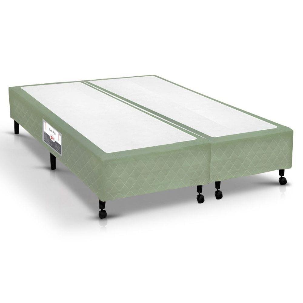 Cama Box Castor Poli Verde Queen - 1,58x1,98x0,23