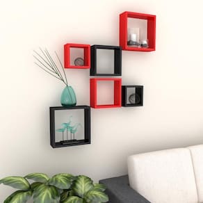 Nicho Decorativo Mdf Kit 6 Unidades - Cor Vermelho E Preto