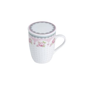 Caneca com Tampa Rose 310 ml Rosa e Branco