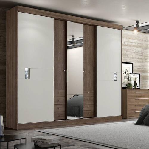 imagem-Guarda Roupa Casal - 5 Portas 8 Gavetas com Espelho Sognare Glass - Marrom