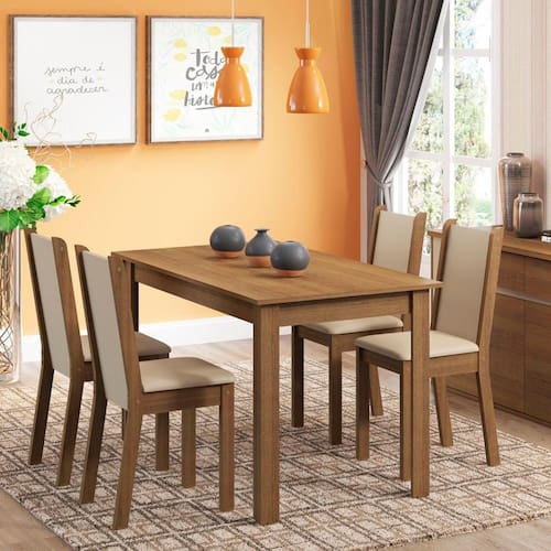 imagem-Conjunto Sala de Jantar Rosa Madesa Mesa com 4 Cadeiras