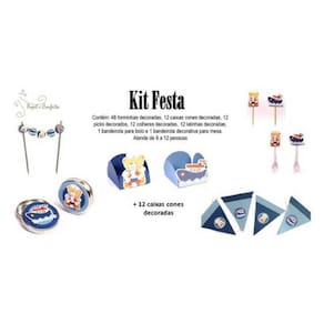 Kit Festa Decoração Urso Marinheiro c/ 98 Itens Diversos