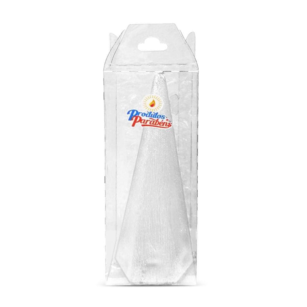 Vela Piramide Frisada Branca 15cm Natal Produtos Parabéns
