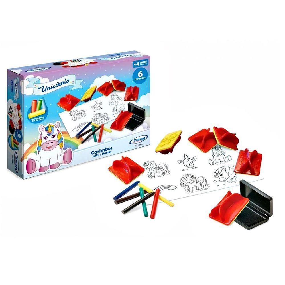 Jogo Carimbos Unicórnios com Giz de Cera - Xalingo 5319.8