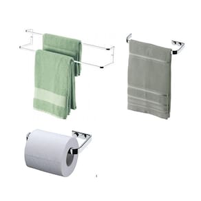 Kit banheiro Future 03 peças, porta toalha duplo 60cm,toalheiro rosto 30 cm e porta papel higienico