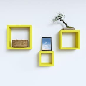 Nicho Decorativo Mdf Kit 3 Unidades - Cor Amarelo