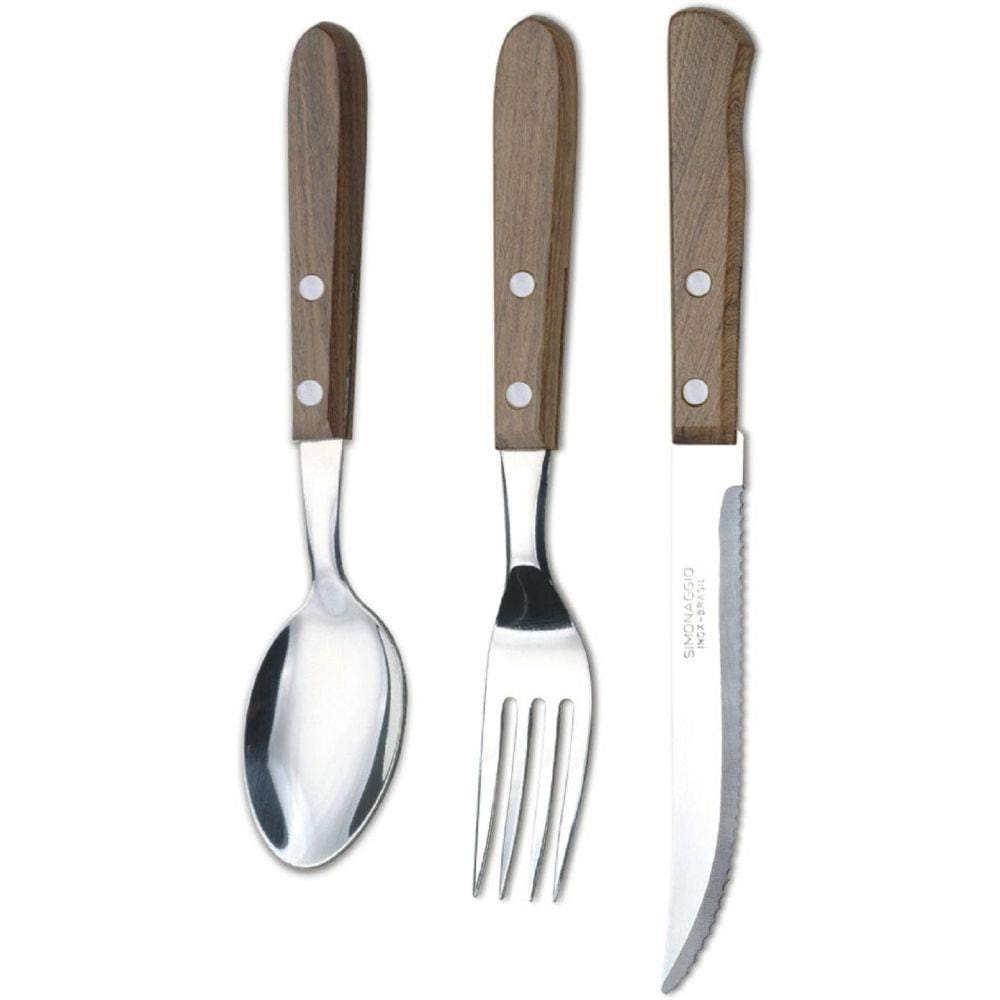 Faqueiro com 24 peças - inox cabo de madeira