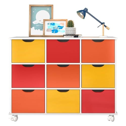 imagem-Nicho Organizador 9 Gavetas com Rodízios Branco/Colorido - Qmovi