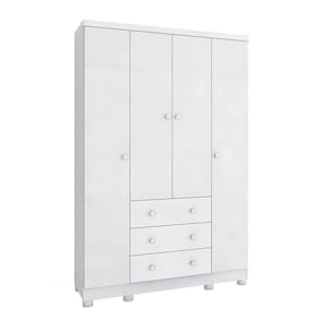 Guarda Roupa de Bebê 4 Portas 3 Gavetas Junior Móveis Peroba Branco Brilho