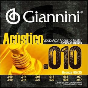 Encordoamento Violão Aço 12 Cordas 010 Acústico Giannini